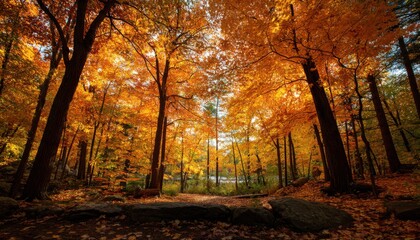 Autumn foliage transforms the forest into a golden paradise