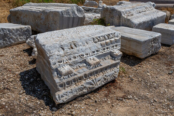 Architectural features strewn about at Caesarea National Park in Caesarea, Israel.
