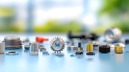 Indoor industrial design workshop showcase of mechanical components through product photography