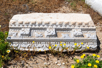 Architectural features strewn about at Caesarea National Park in Caesarea, Israel.
