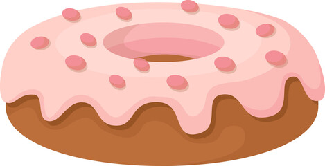 Cartoon illustration Donut with Pink Frosting and Sprinkles
