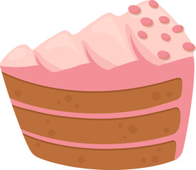 Cartoon Illustration Slice of Chocolate Cake with Pink Frosting and Sprinkles