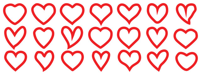 Set of hearts in Red color, Red heart icons set vector, Set of 21 hearts of different shapes for web. Heart collection. Vector-eps 10