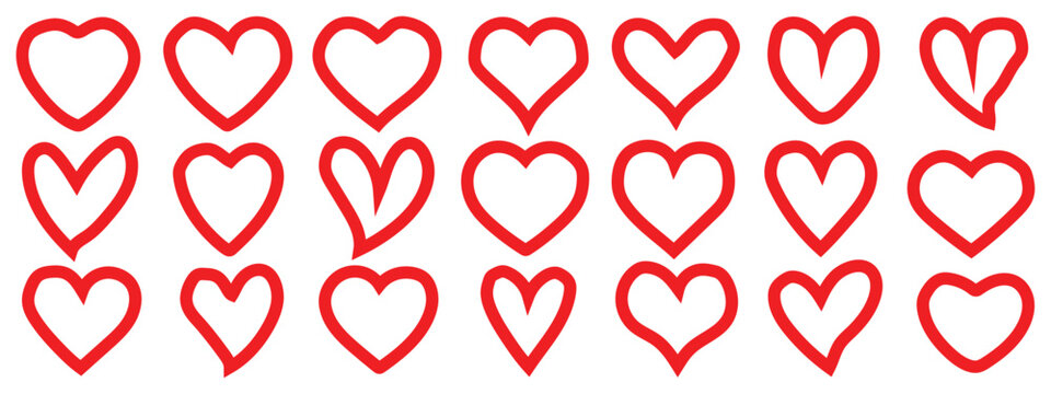 Set of hearts in Red color, Red heart icons set vector, Set of 21 hearts of different shapes for web. Heart collection. Vector-eps 10