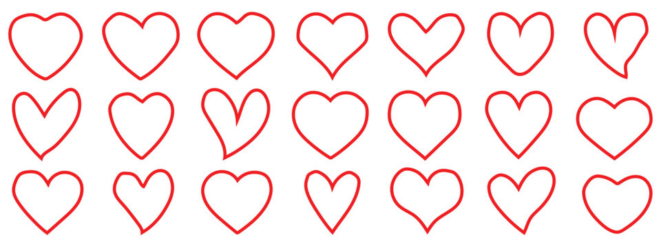 Set of hearts in Red color, Red heart icons set vector, Set of 21 hearts of different shapes for web. Heart collection, vector illustration.