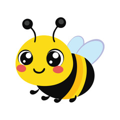 Obraz premium Cartoon happy flying bee with big kind eyes Vector isolated on white
