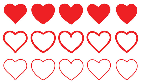 Set of hearts in black color, Black heart icons set vector, Set of 15 hearts of different shapes for web. Heart collection. Vector-eps 10