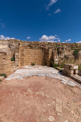 Ancient ruins of Caesarea at the edge of the Mediterranean Sea in Caesarea, Israel.
