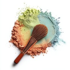 Pastel Makeup Powder Swatches with Makeup Brush Beauty and Cosmetics Product