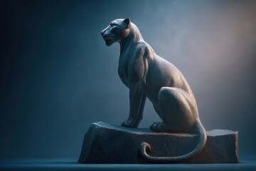 Fototapeta premium Dramatic sculpted panther resting on a rock formation.