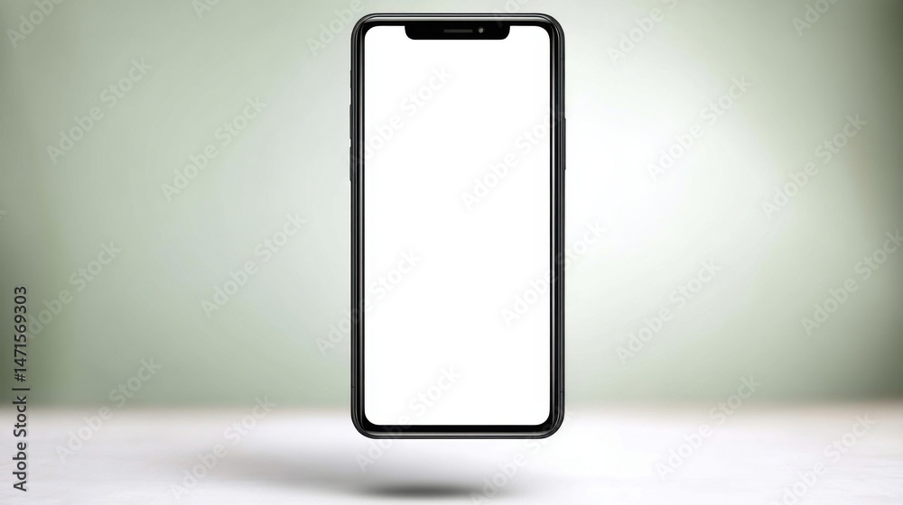 Leinwandbilder a modern smartphone with a blank white screen floats against a muted green background, offering a cl
