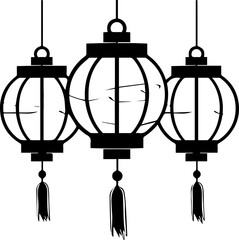 Black and white Chinese Lantern Festival vector illustration