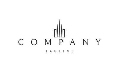 Vector logo with an abstract image of a skyscraper in a linear style.