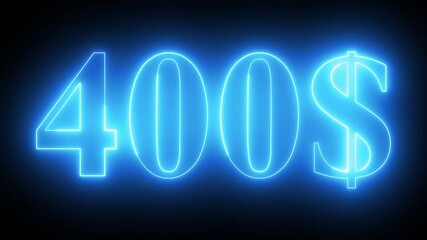 400 dollar counter animation. 400 counting animation. Counting money and digits increasing. Motion graphic. Counting Numbers from 0 to 400 on a transparent background with alpha channel