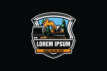 Excavator heavy machine vector image logo design template