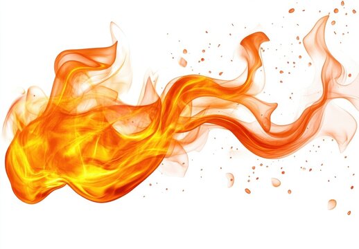 Abstract fiery orange and yellow flames flowing dynamically across a white background, creating a vibrant and energetic visual effect. : Generative AI - Powered by Adobe
