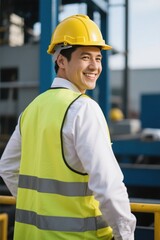 arafed man in a yellow safety vest and hard hat