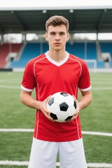 arafed soccer player holding a soccer ball on a soccer field