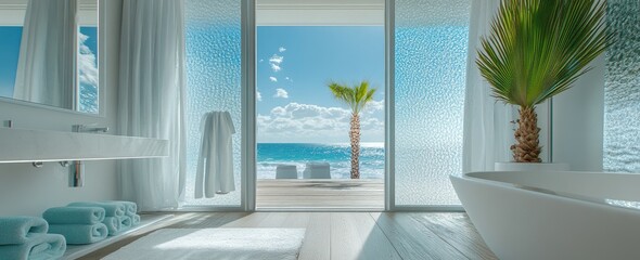 Obraz na płótnie Canvas Modern bathroom with ocean view