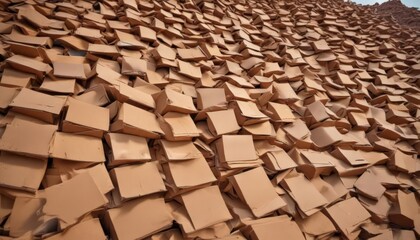 Fototapeta premium A mountain of used brown cardboard awaiting disposal , waste disposal, cardboard pile, reuseable material