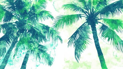 Vibrant palm trees in watercolor painting style offering a tropical summer vibe