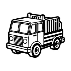 a simple black and white drawing fire truck vector art