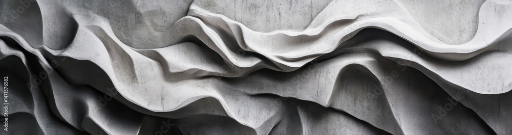 Fototapete Abstract grayscale textured wall with sculpted, flowing, wave-like patterns creating a dynamic, modern, artistic surface. : Generative AI