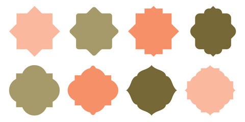 Set of Islamic shape window frame in flat style. Arab frame set. Ramadan Kareem silhouette icon. Mosque gate. Islamic arabesque pattern.
