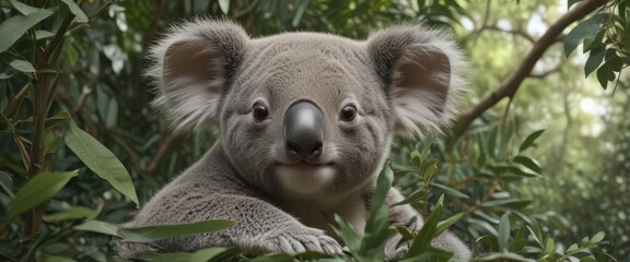 Adorable koala joey nestled amongst eucalyptus leaves, repeating seamlessly , background, wild, adorable