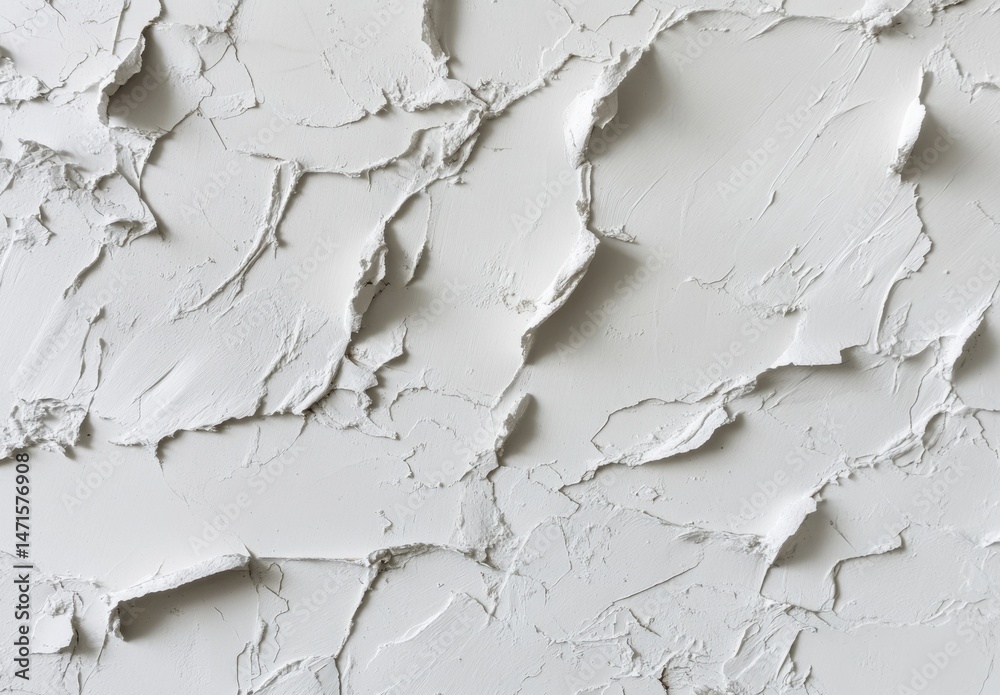 Aufkleber Textured white plaster wall with irregular, cracked surface, showing a rough, uneven, and abstract pattern ideal for backgrounds or design elements. : Generative AI