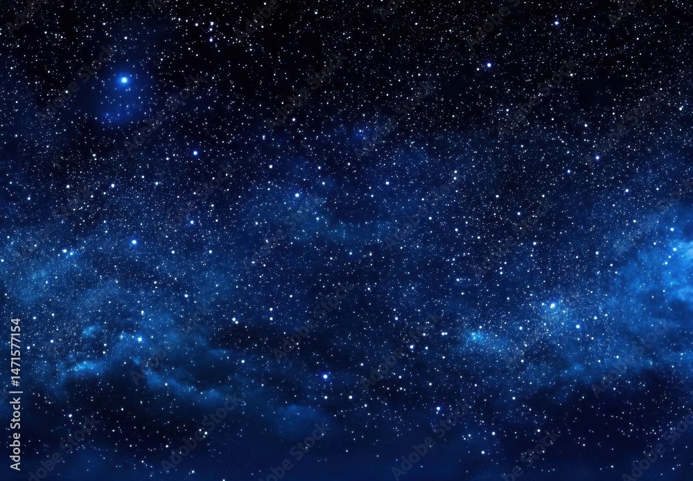 Poster A mesmerizing view of a deep blue night sky, densely populated with countless stars and subtle nebulae, creating a cosmic landscape of wonder and mystery. : Generative AI