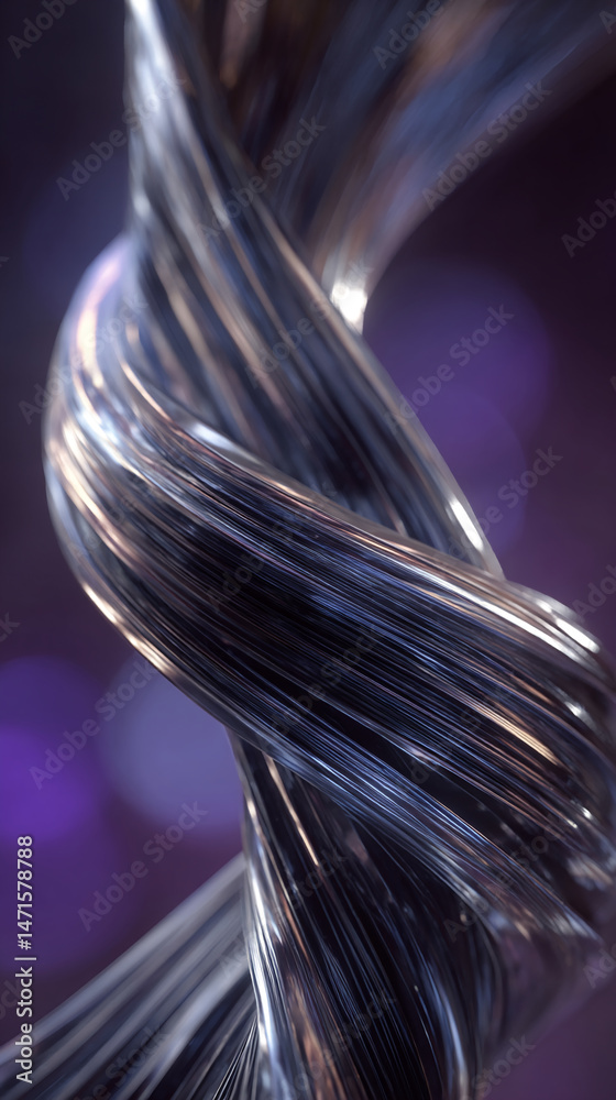 Poster Close-up of a metallic, spiral abstract form, showing texture and sheen, suggesting movement and dynamism, ideal for technology or design concepts