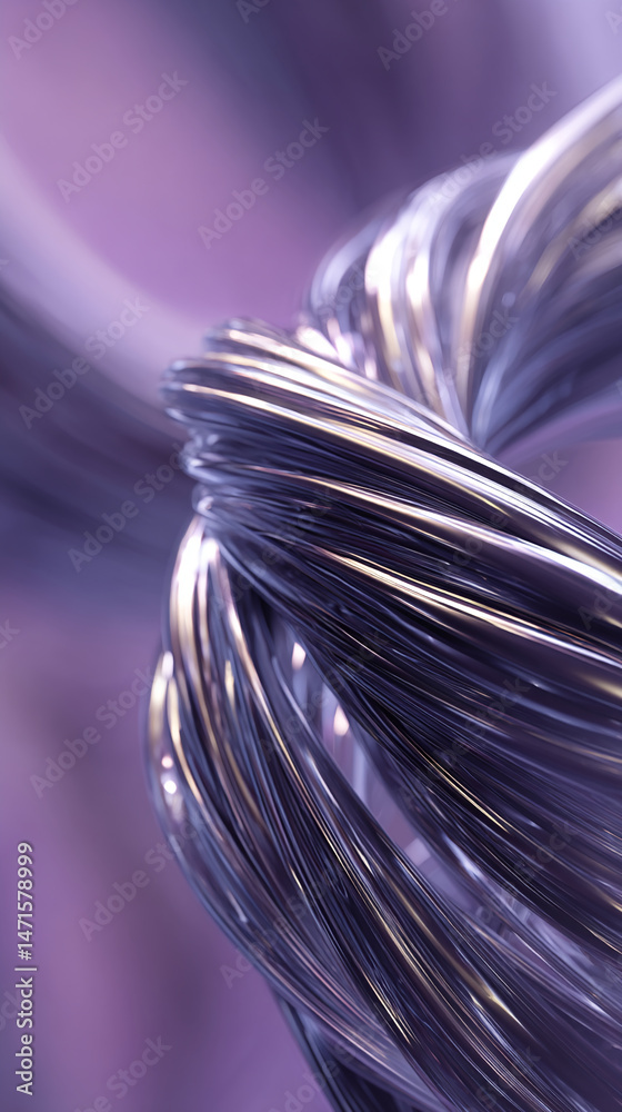 Poster abstract image of swirling, metallic purple strands creating a dynamic, flowing texture, showcasing 