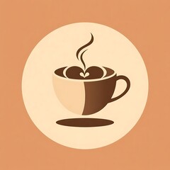 Obraz premium Minimalist Coffee Cup Logo with Heart Steam – Cozy Café Style 