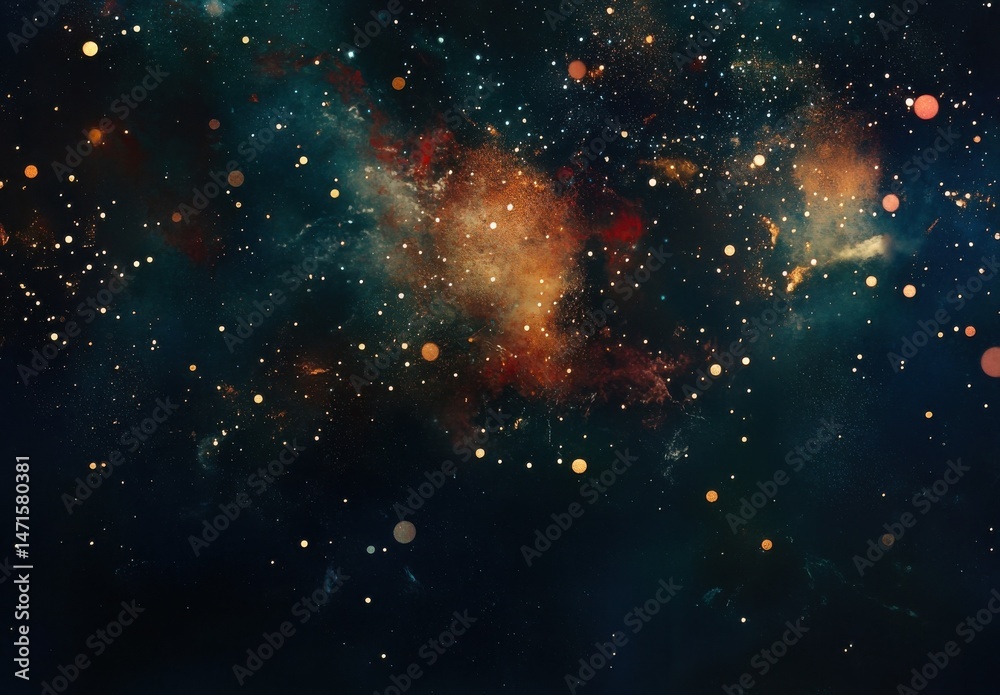 Fototapete cosmic nebula with golden dust and teal accents: a mesmerizing abstract image depicting a vibrant ne