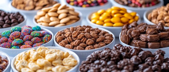 Assorted small-batch snacks in shallow dishes.
