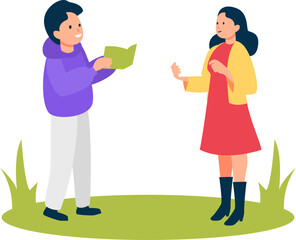 Cartoon Illustration of People with Book and Paper