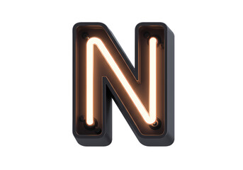 Neon Letter N Sign Alphabet Background isolated on transparent background