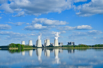 Energysupply coal-fired power plant Jänschwalde in summer, aerial view, Brandenburg, Germany