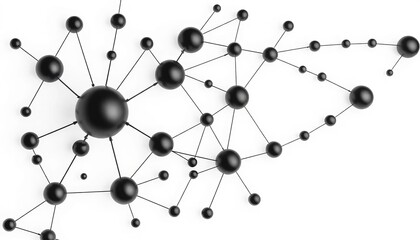 Abstract geometric shapes with black metaballs and connecting dots on white background, connection, black