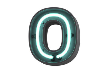 Glowing Neon Number Zero Vintage Sign Image isolated on transparent background