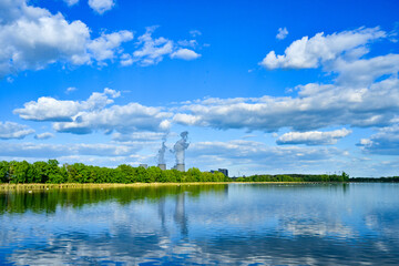 Energysupply coal-fired power plant J&auml;nschwalde in summer, aerial view, Brandenburg, Germany