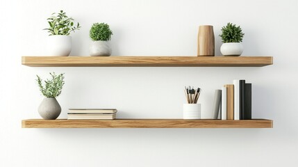 Floating entryway shelves isolated on white background