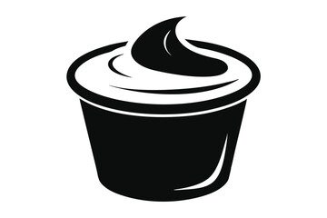 Black container with creamy filling icon shows dessert or sweet treat