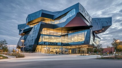 Obraz premium The Striking Architecture of the New University Building at Dusk