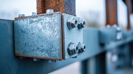 Close-up view of metal structural support components.