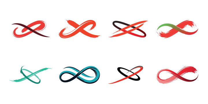 Colour brush stroke infinity icons set