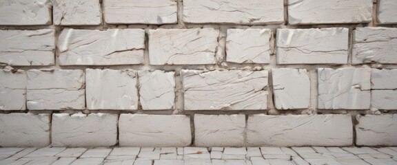 Fototapeta premium Cracked white brick, uneven surface, showing age, damaged, urban