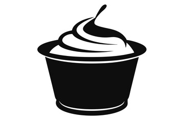 Black silhouette shows a cup of frozen yogurt with white swirl topping