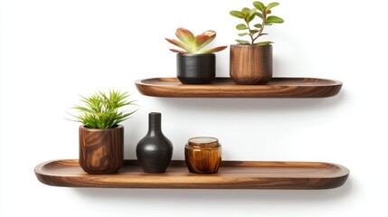 Floating wall display shelves isolated on white background